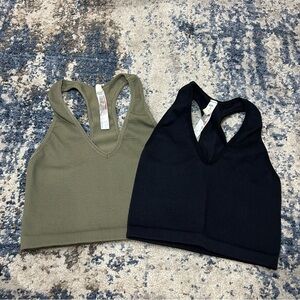BUNDLE Free People Movement Green & Black Ribbed Throw Cropped Tank Size XS & S
